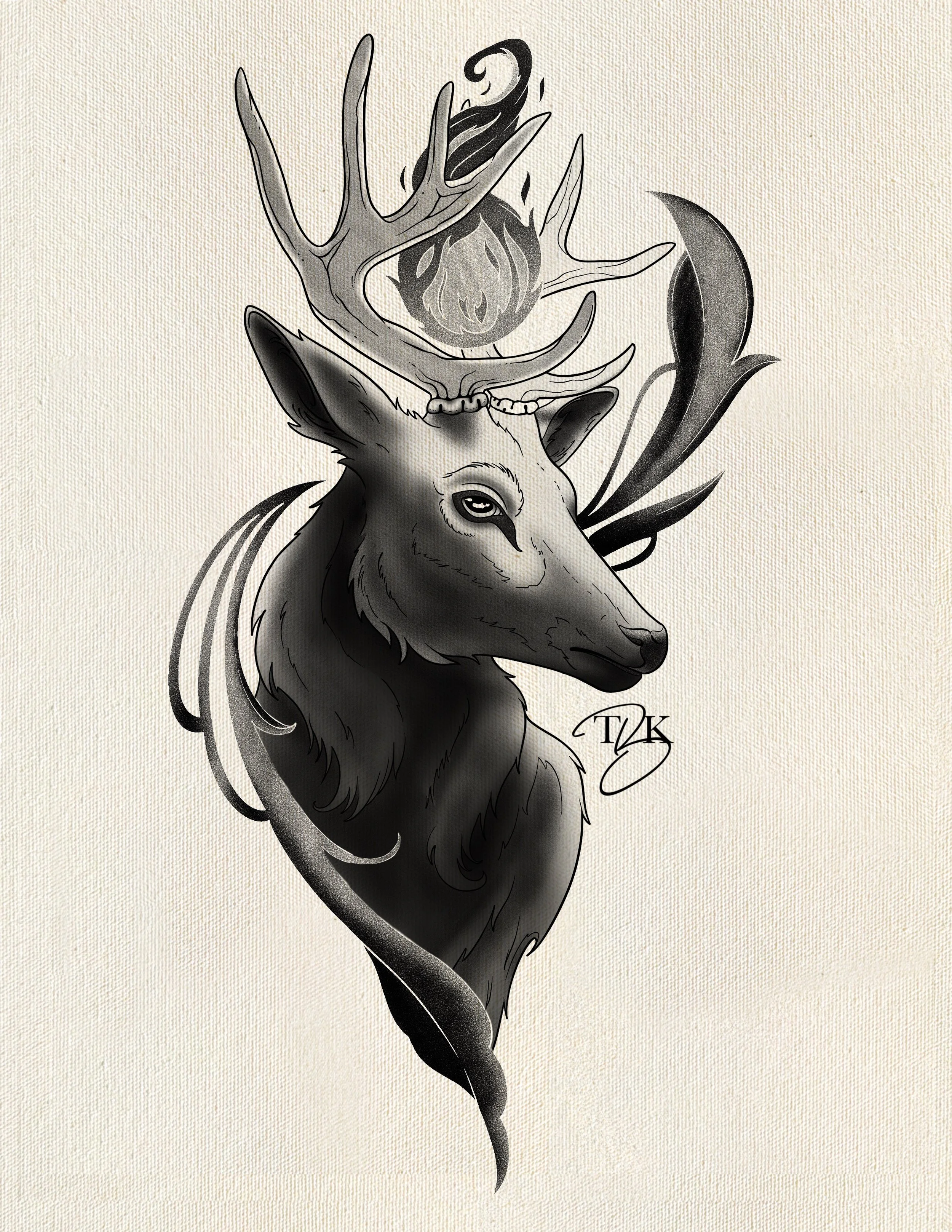 Stag of Flame ( Black & Grey)