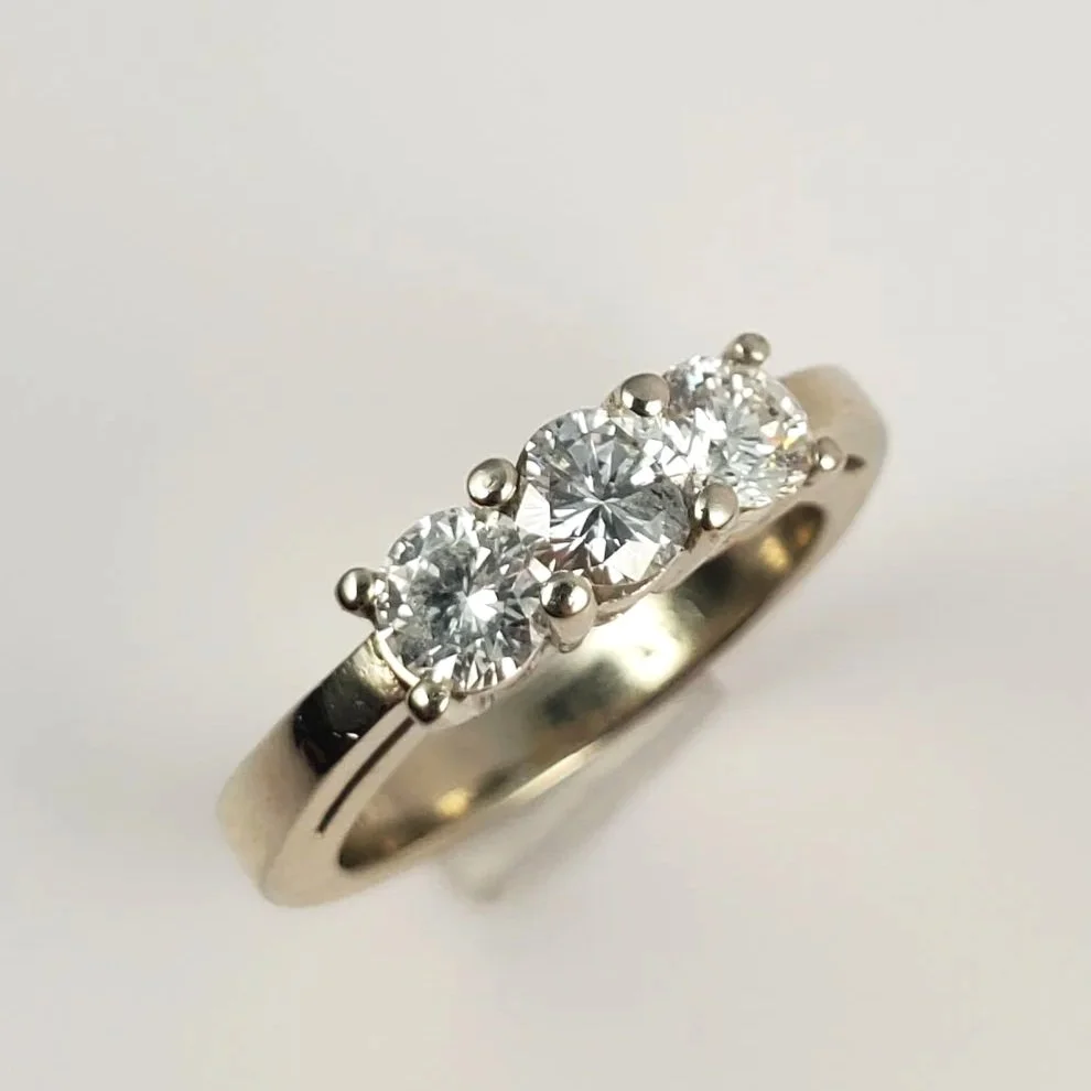 Vintage 14K White Gold Diamond Trilogy Ring, Size 5