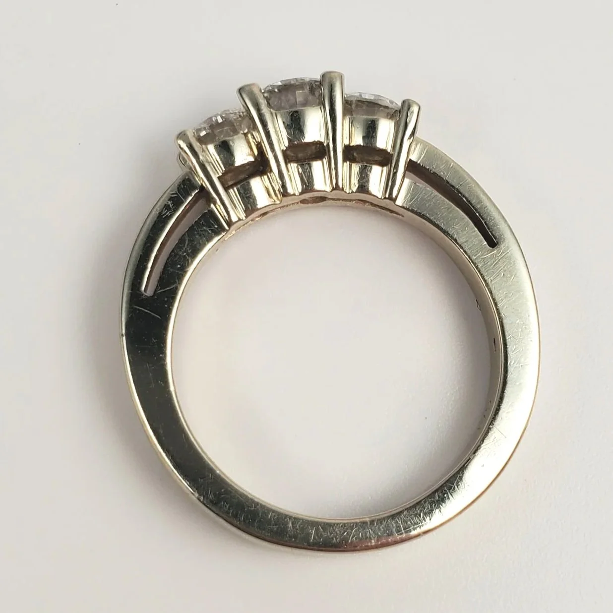 Vintage 14K White Gold Diamond Trilogy Ring, Size 5
