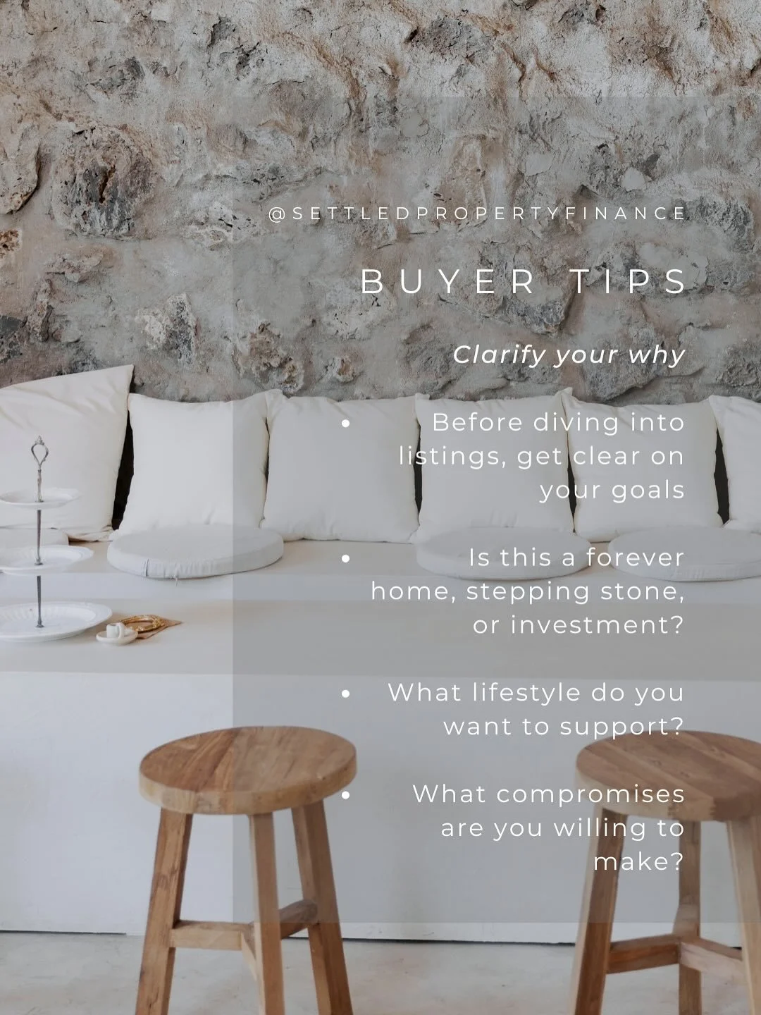 Looking to buy a home or investment property? At Settled Property Finance, we'll walk you through every step. From upsizing to downsizing or first-time buying, these 5 tips will help you make a smarter purchase and settle with confidence ✨