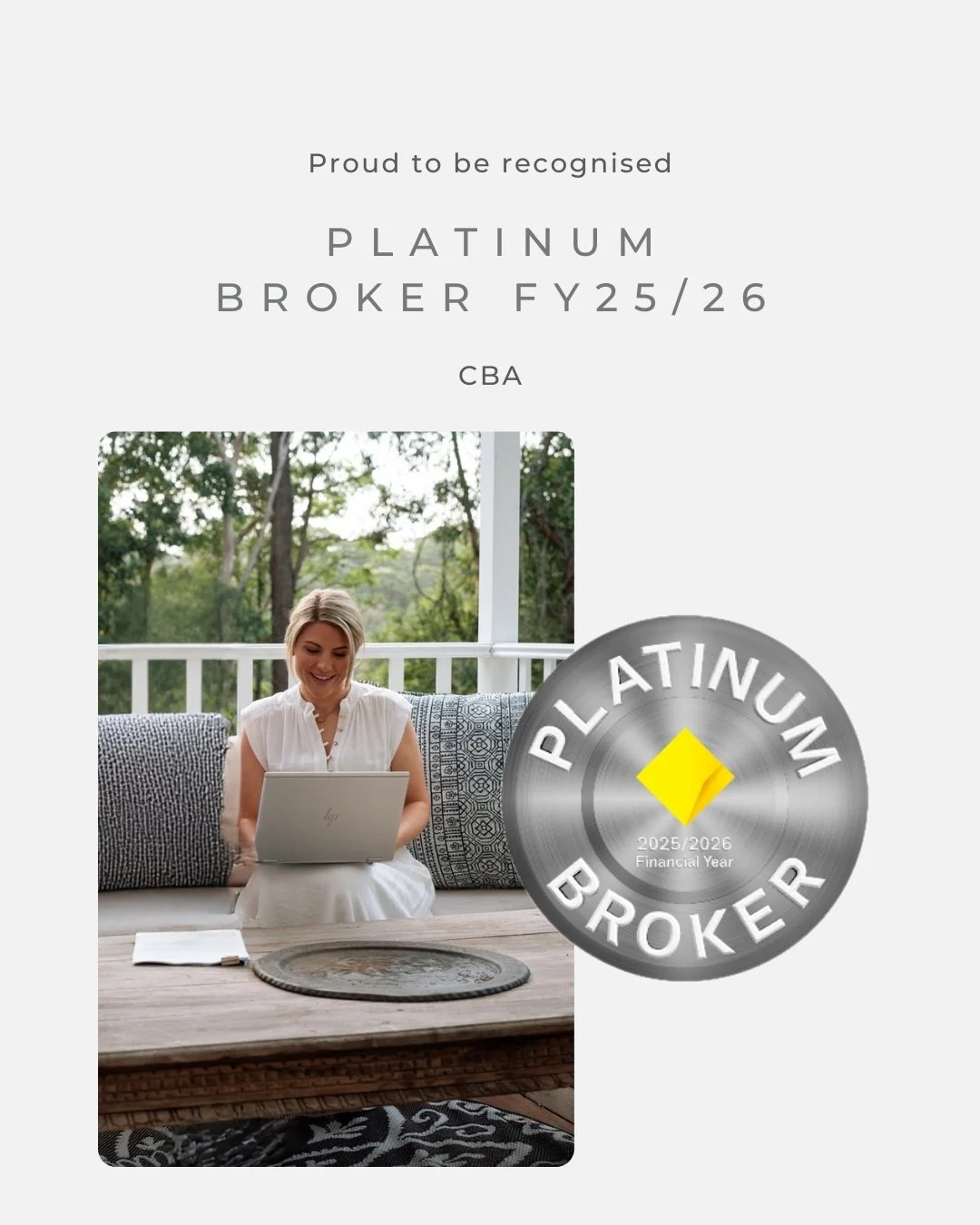 Platinum status unlocked 💎
Grateful to be recognised by CBA as a Platinum Broker for FY25/26. 
Every milestone is a reflection of the incredible clients who trust me with their biggest financial decisions&mdash;thank you for letting me be part of yo