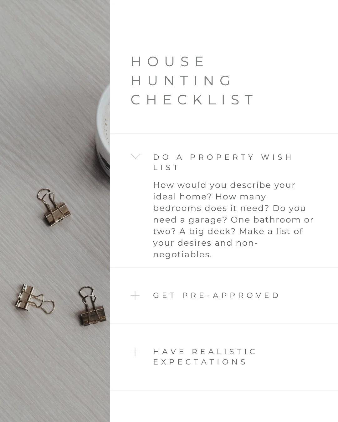 Starting your house‑hunting journey? I&rsquo;ve broken down the three things that make all the difference. Swipe to check them off 🏡
