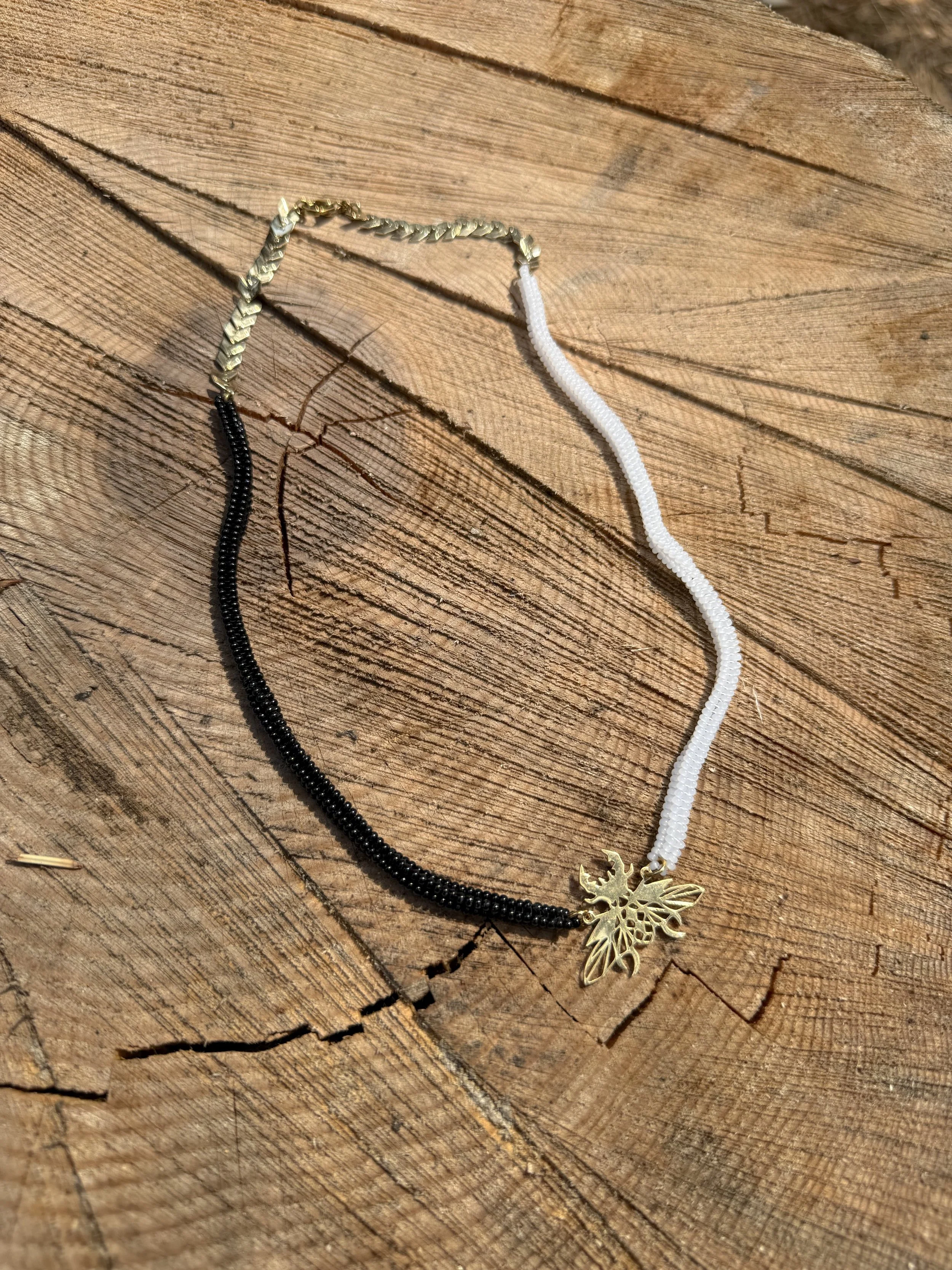 Black & White Beetle Rope Necklace