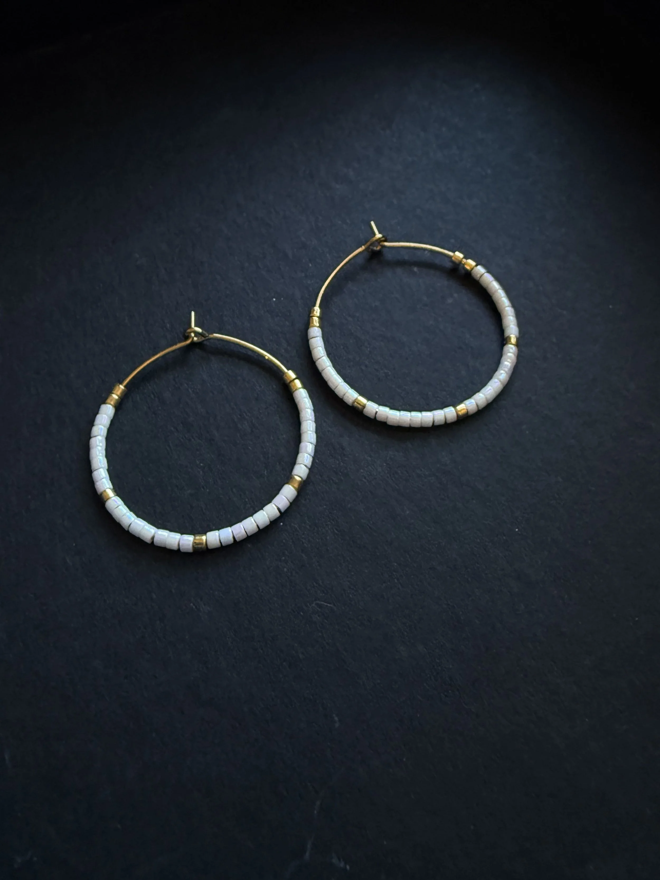 Small White and Gold Hoops