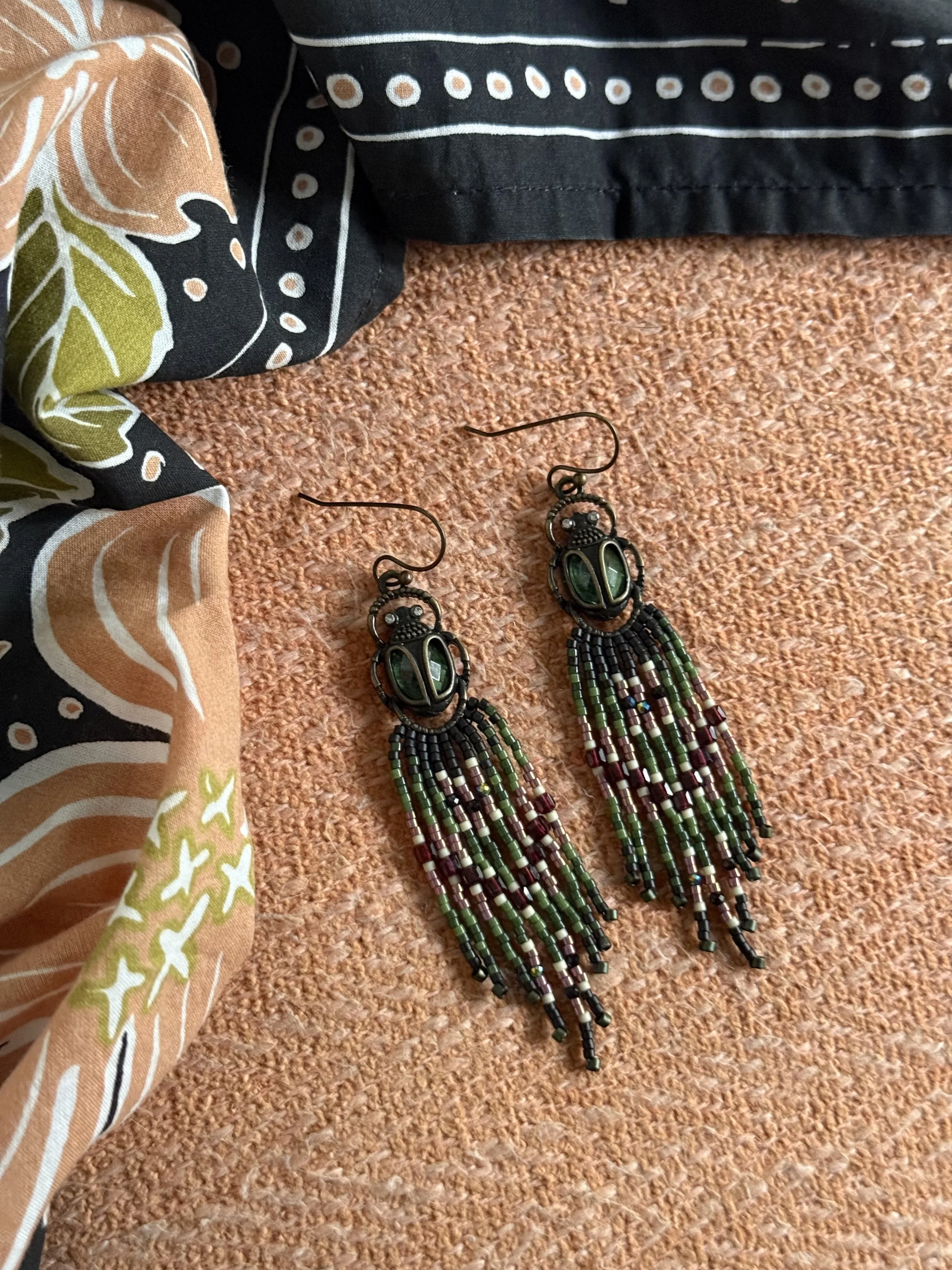 Scarab Beetle Fringe Earrings