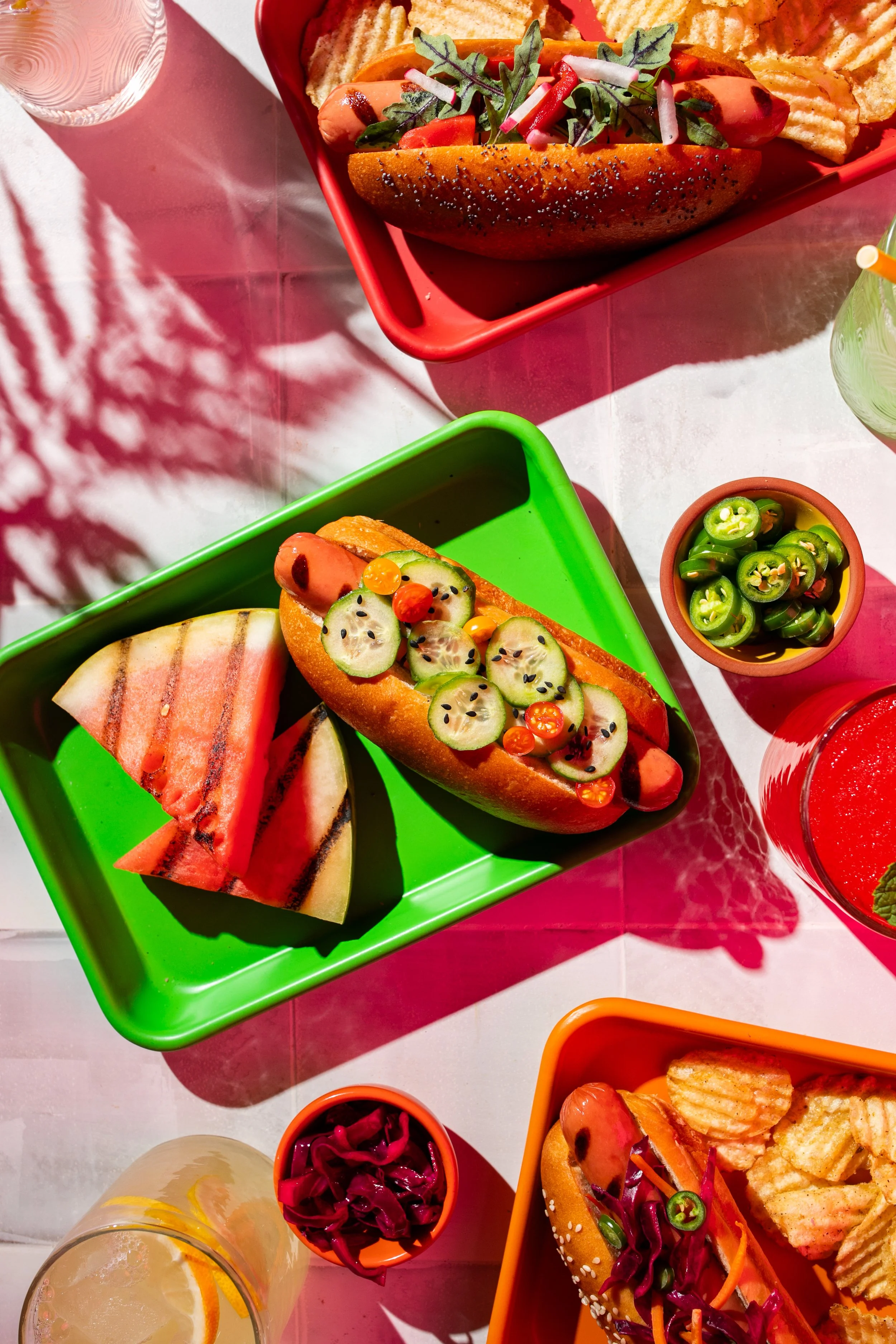 pop art colorful food photography picnic hotdog spread seattle food photographer 
