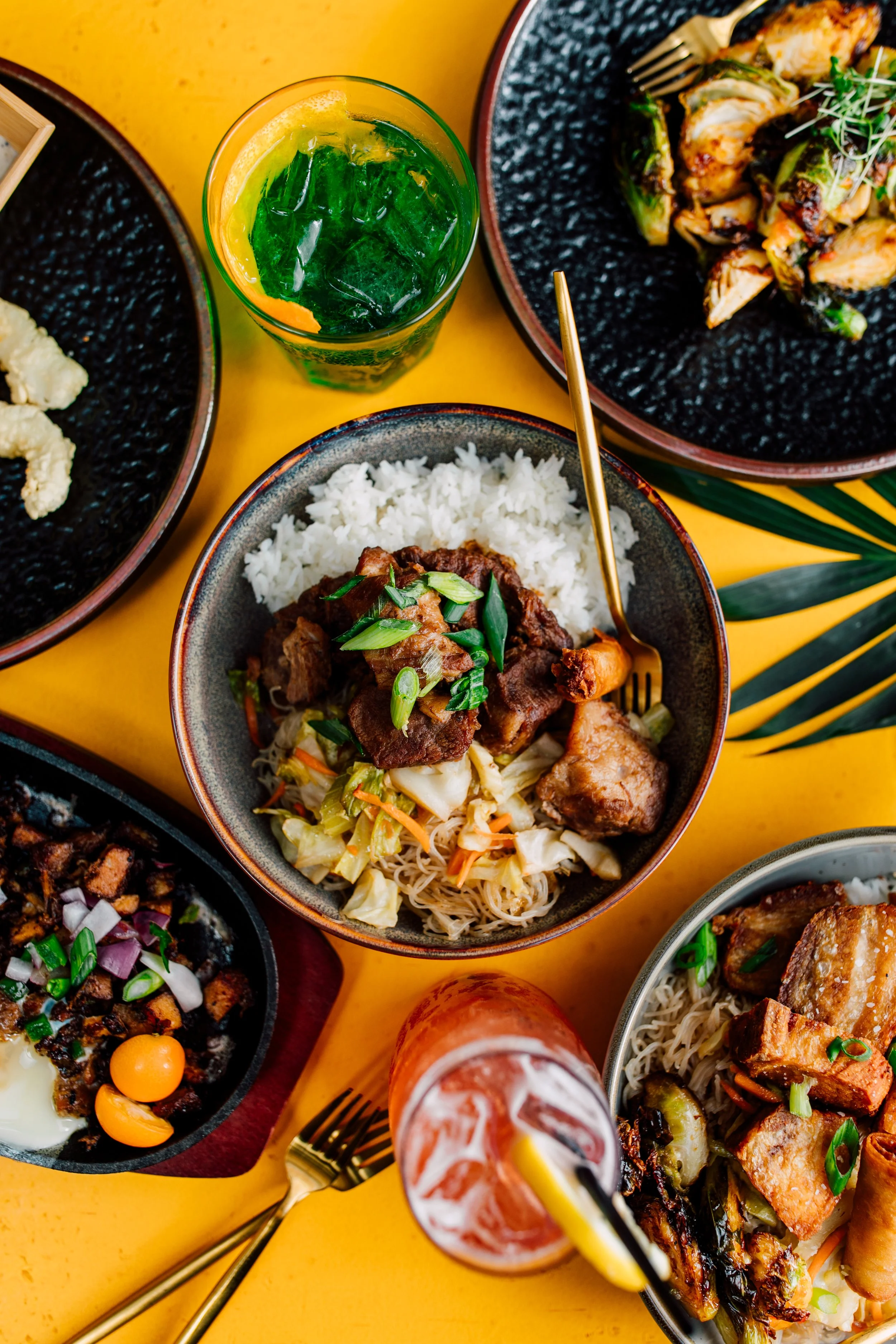 delicious filipino food on bright yellow background seattle restaurant photographer