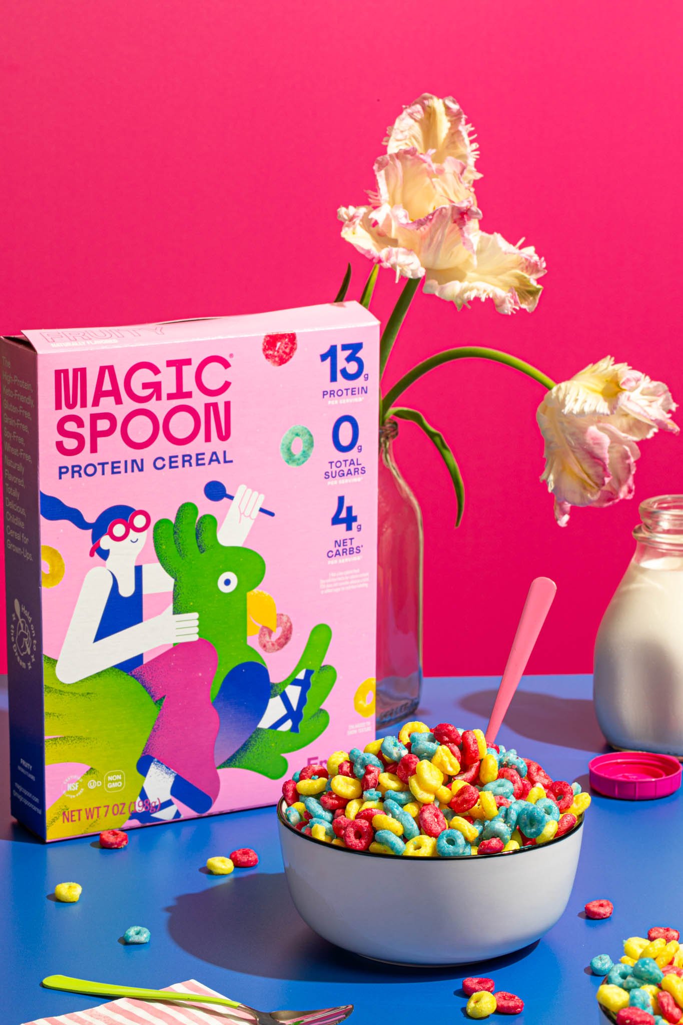 magic spoon cereal bright moden fun colorful food photogrphy for packaged food brands seattle food photographer