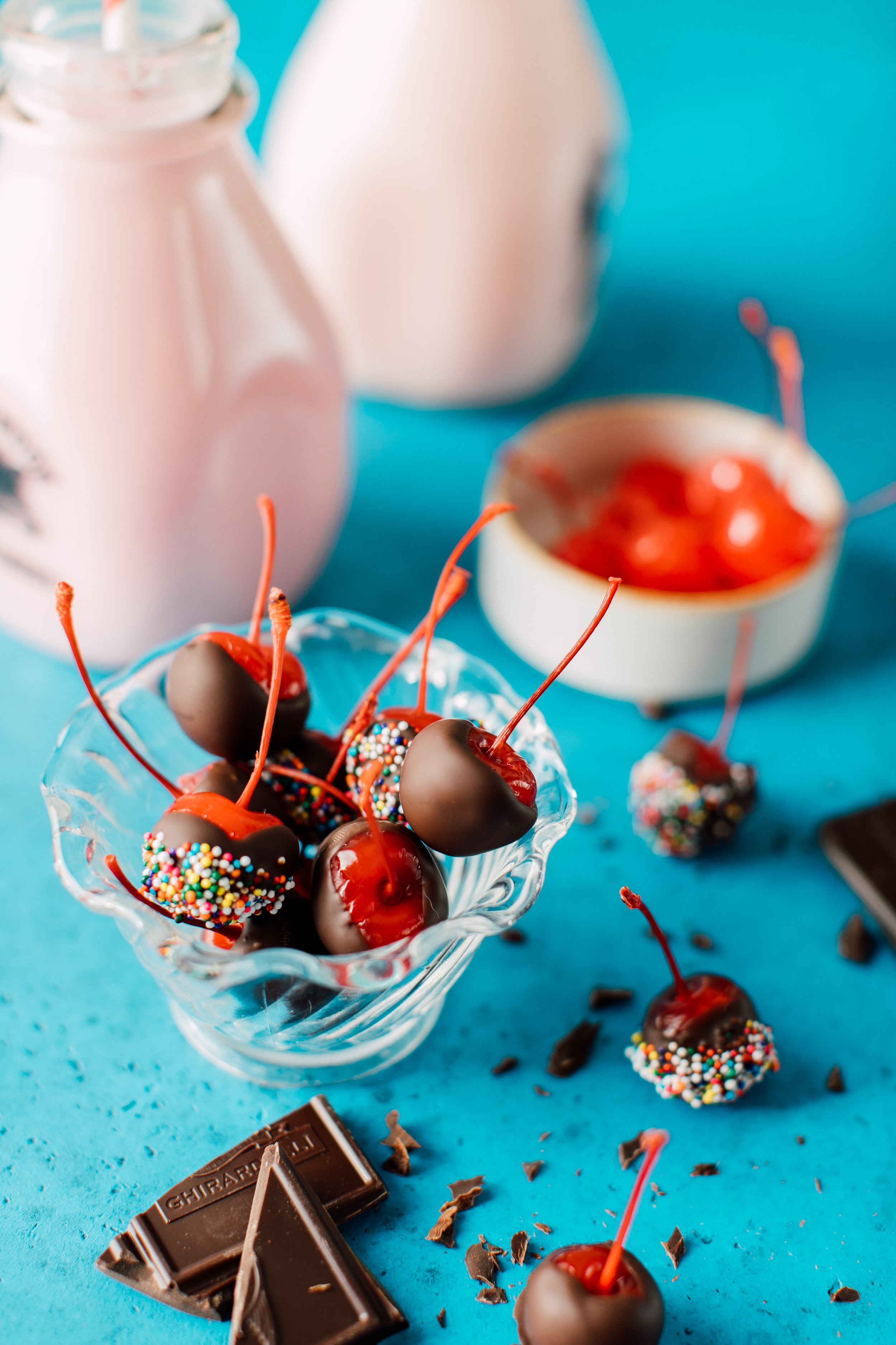chocolate dipped cherries bold colorful seattle food photographer