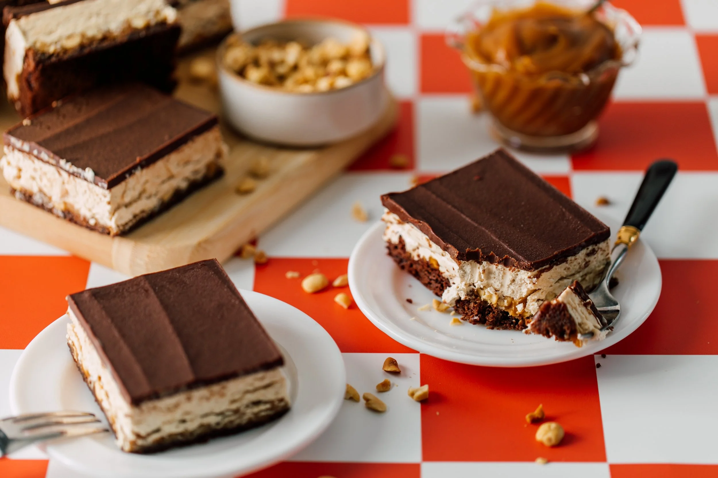 snickers bar peanuts caramel brownie bar dessert photography 