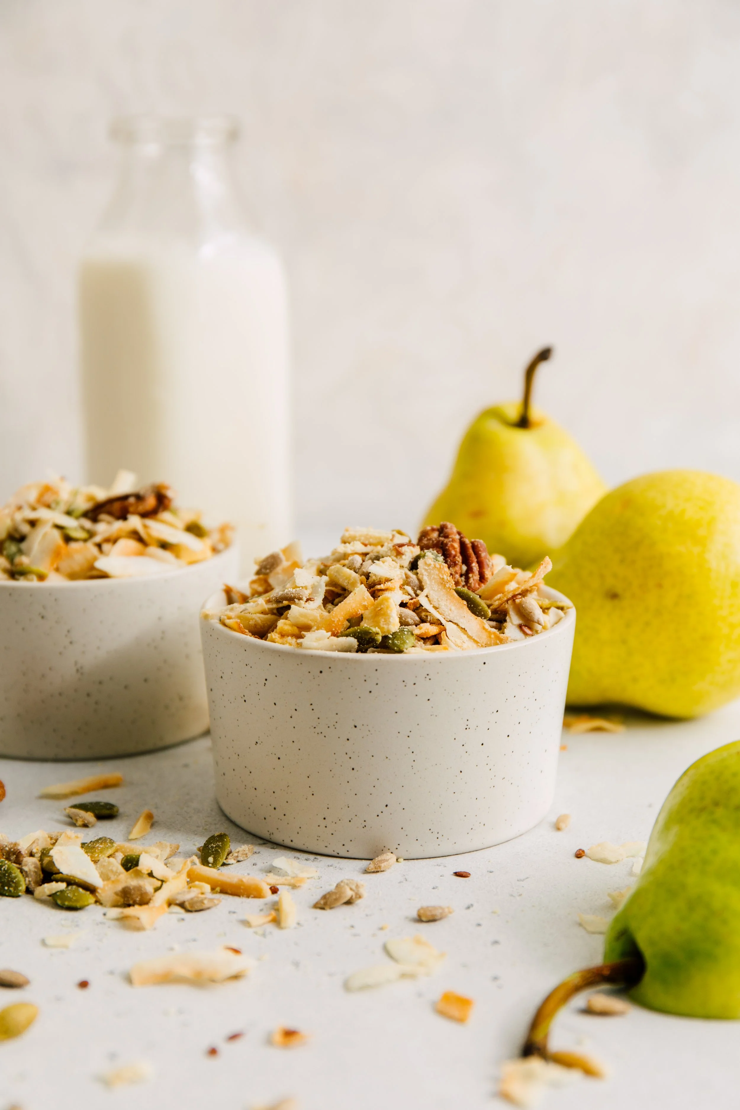 fruity pear granola in the bright morning light kitchen window light seattle food photographer