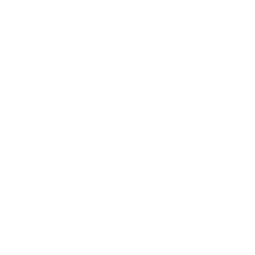 Two overlapping speech bubbles icon in white on a dark background.