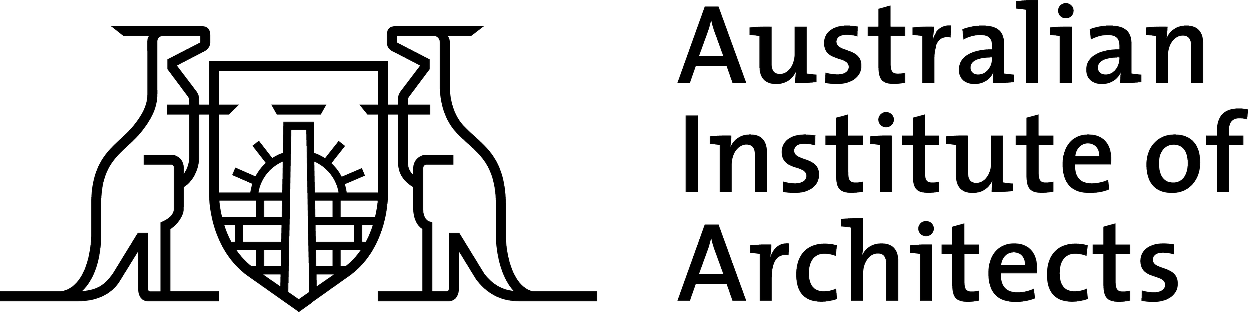 Logo of the Australian Institute of Architects featuring stylized kangaroos and a sun over a shield, with text "Australian Institute of Architects."