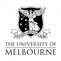 University of Melbourne logo featuring a winged figure and Southern Cross stars, with the motto "Postera Crescam Laude."