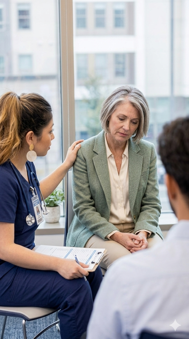 Doctor supporting patient during addiction recovery planning consultation