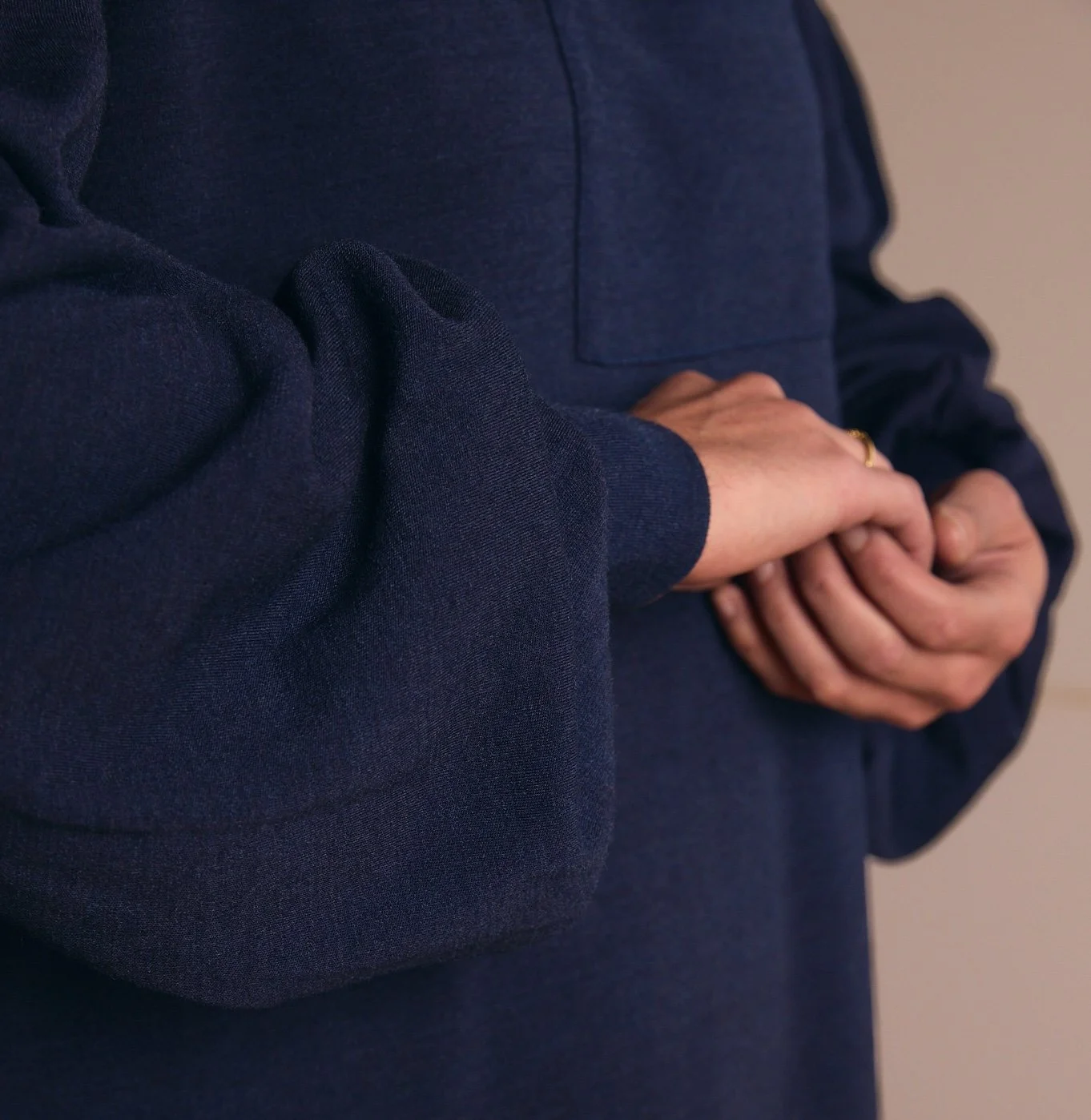 indigo dyed merino wool with hands