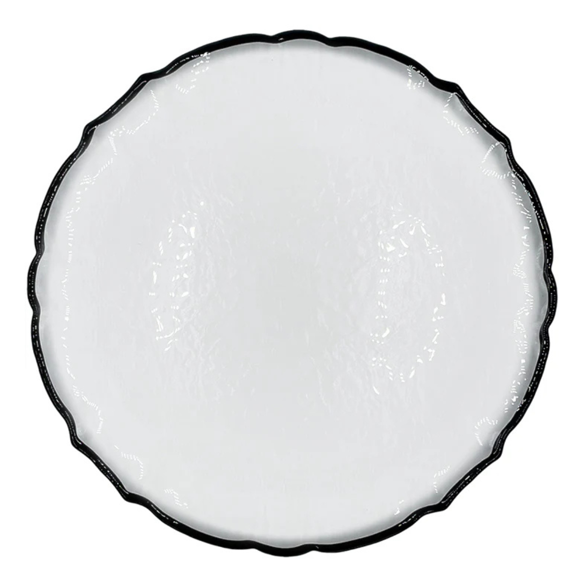 Wavy Black Rim Glass Charger for rent in San Diego