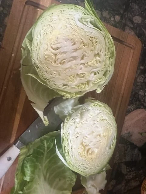 a cabbage cut in half