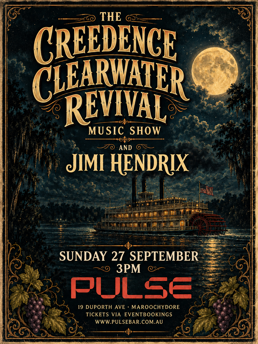 Creedence Clearwater Revival and Jimi Hendrix Music Show at Pulse Bar, Sunday 27 September