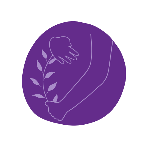 zoe jasper's doula business logo with a purple circle and a pregnant person holding their belly