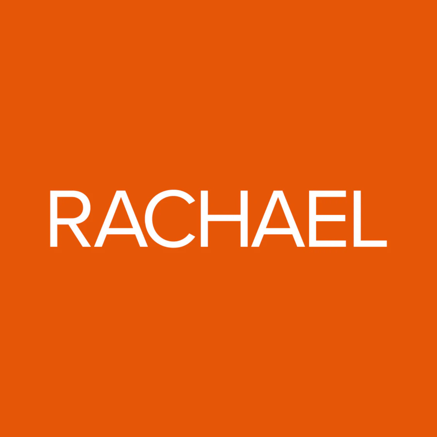 Orange background with the name 'RACHAEL' written in white, capitalized letters