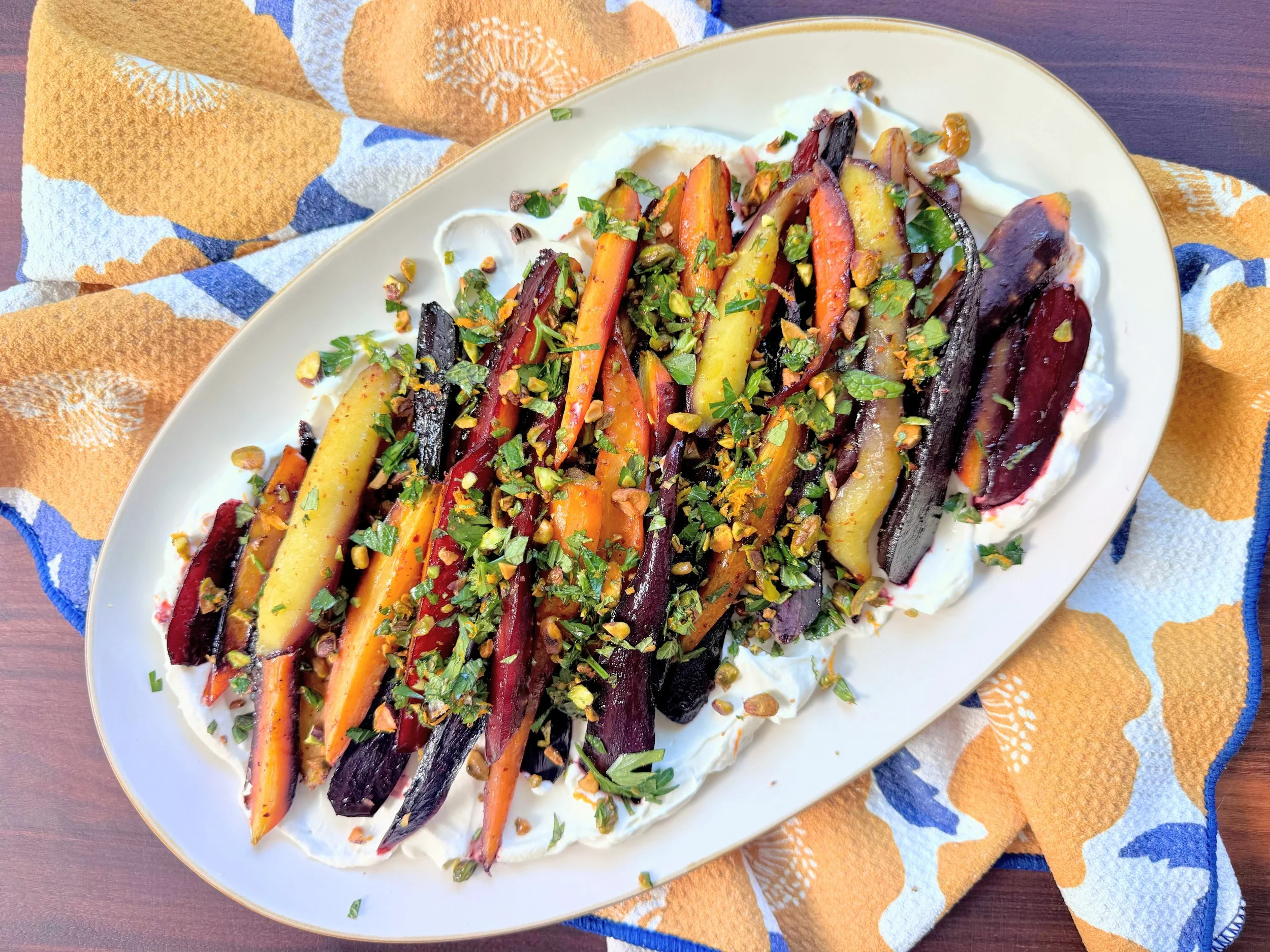 Maple-Roasted Carrots with Labneh + Herby Pistachio Crunch