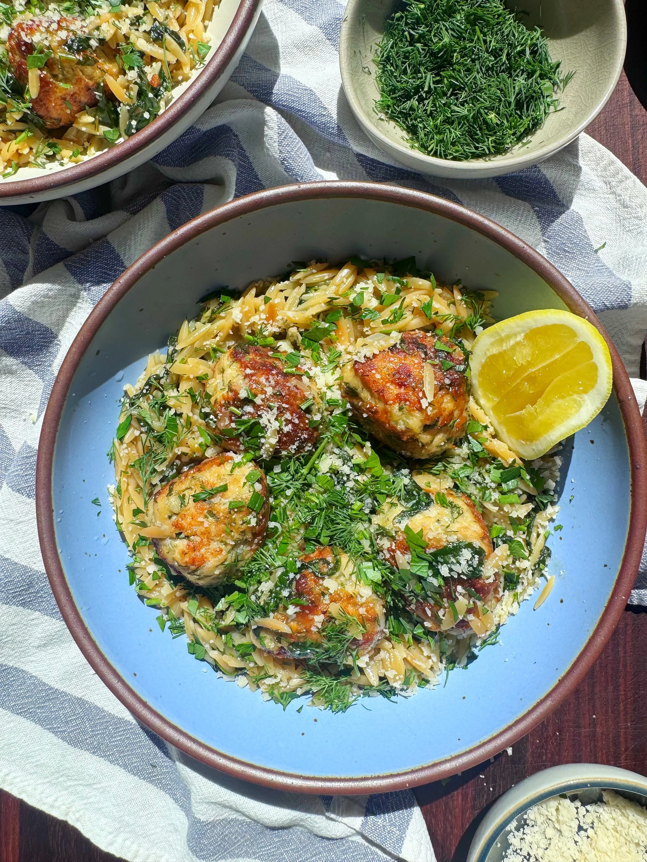 Chicken Meatballs with Orzo &amp; Spinach