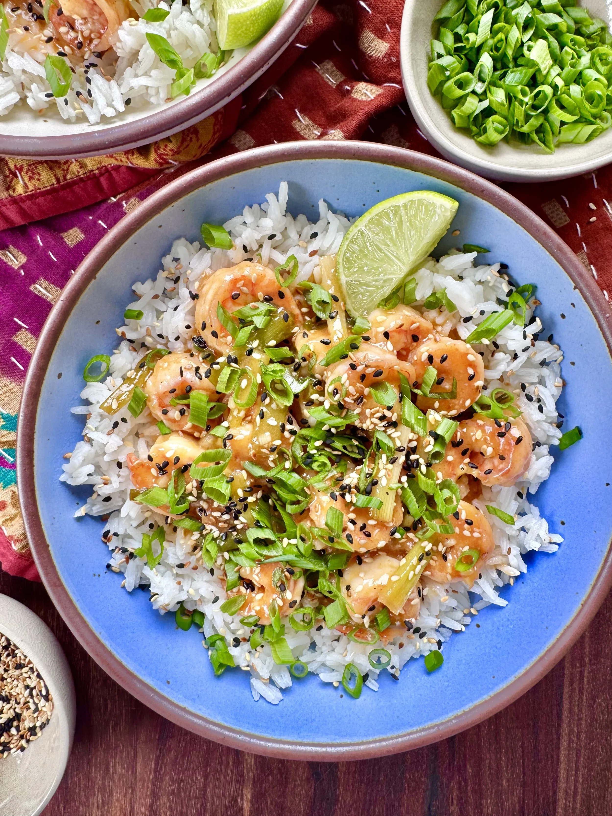 Scallion-Shrimp Bowls with Honey-Ponzu Sauce &amp; Toasted Sesame