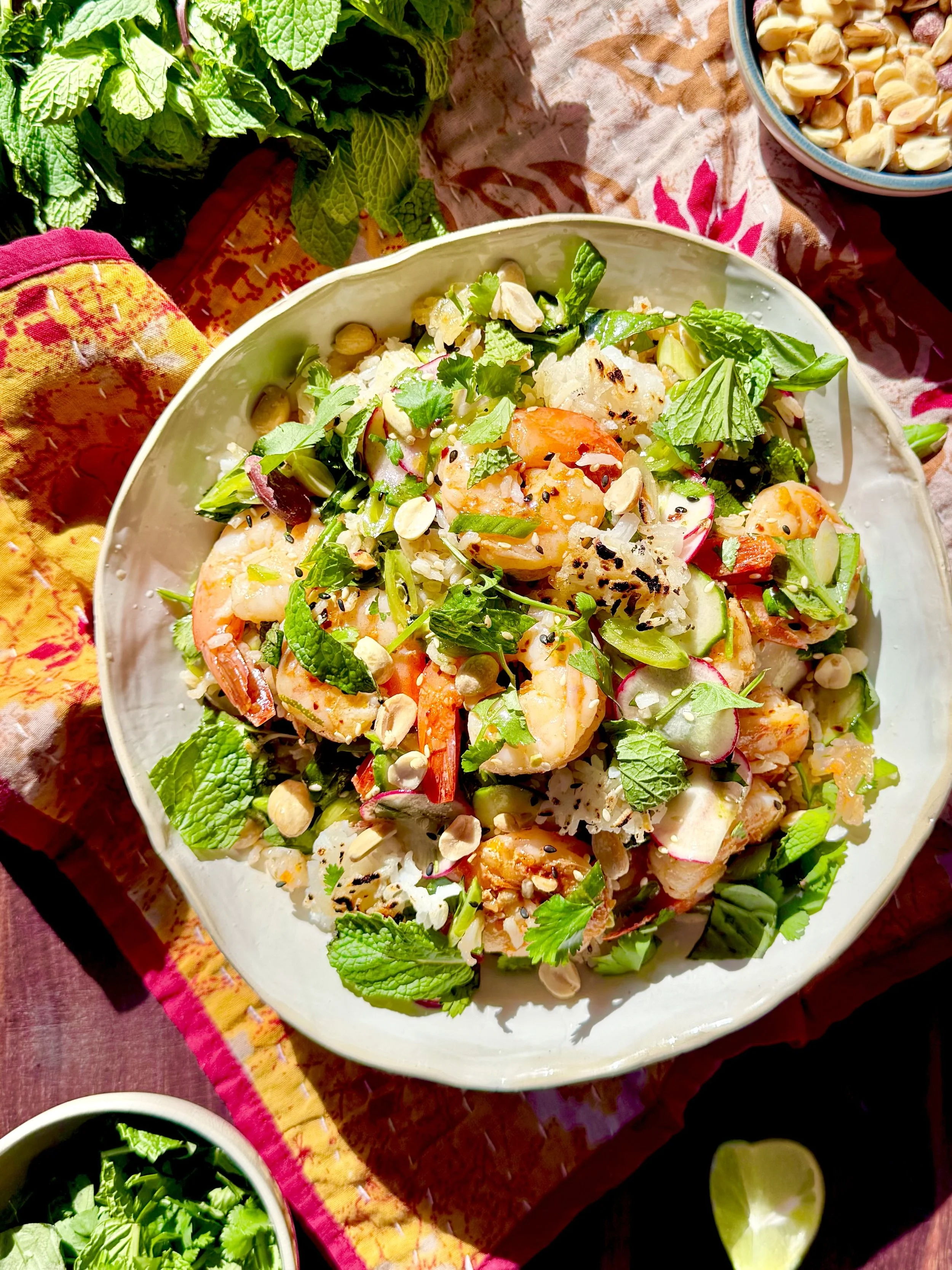 Crispy Rice Salad with Chili-Lime Shrimp, Snap Peas, &amp; Radishes