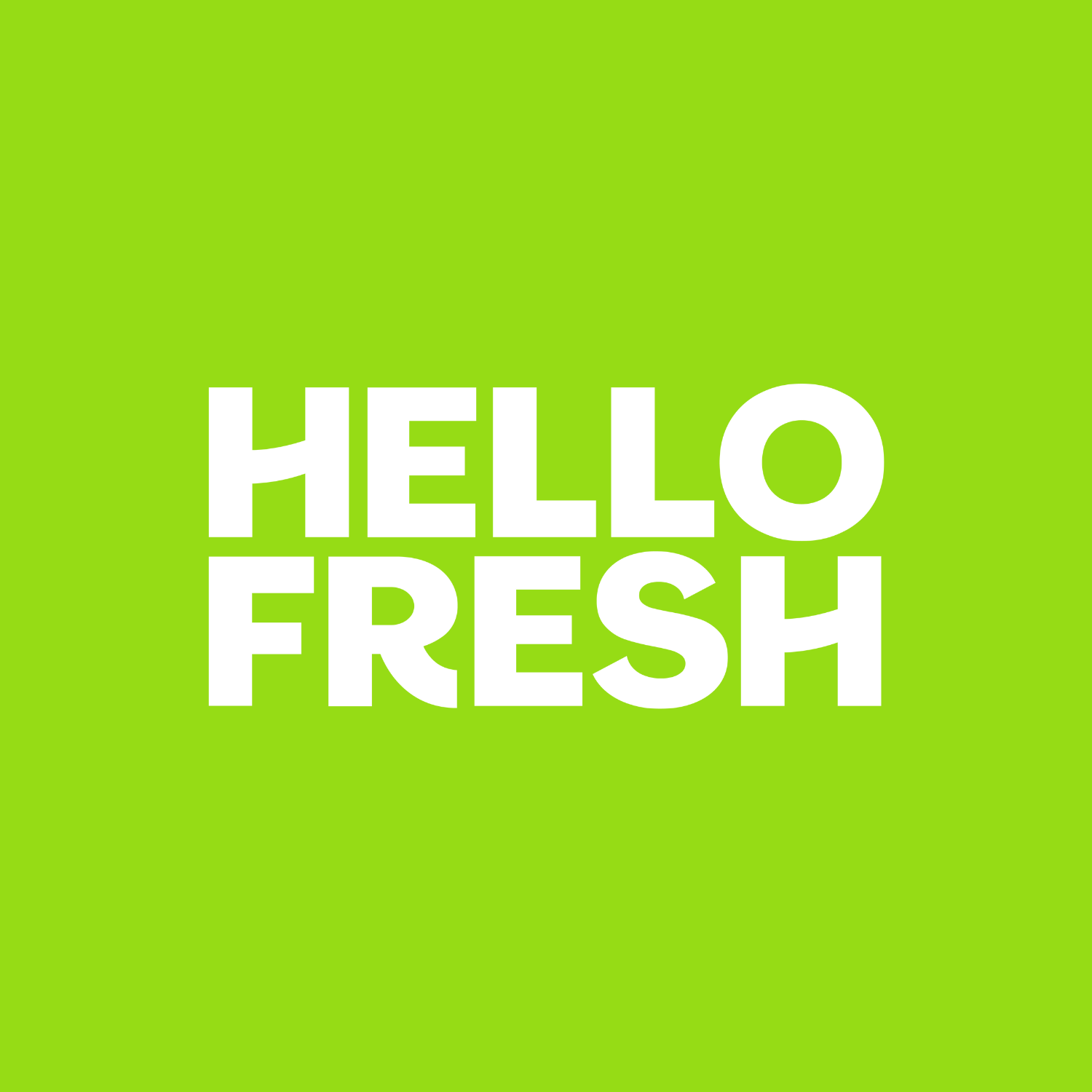Green background with white text that reads "HELLO FRESH".