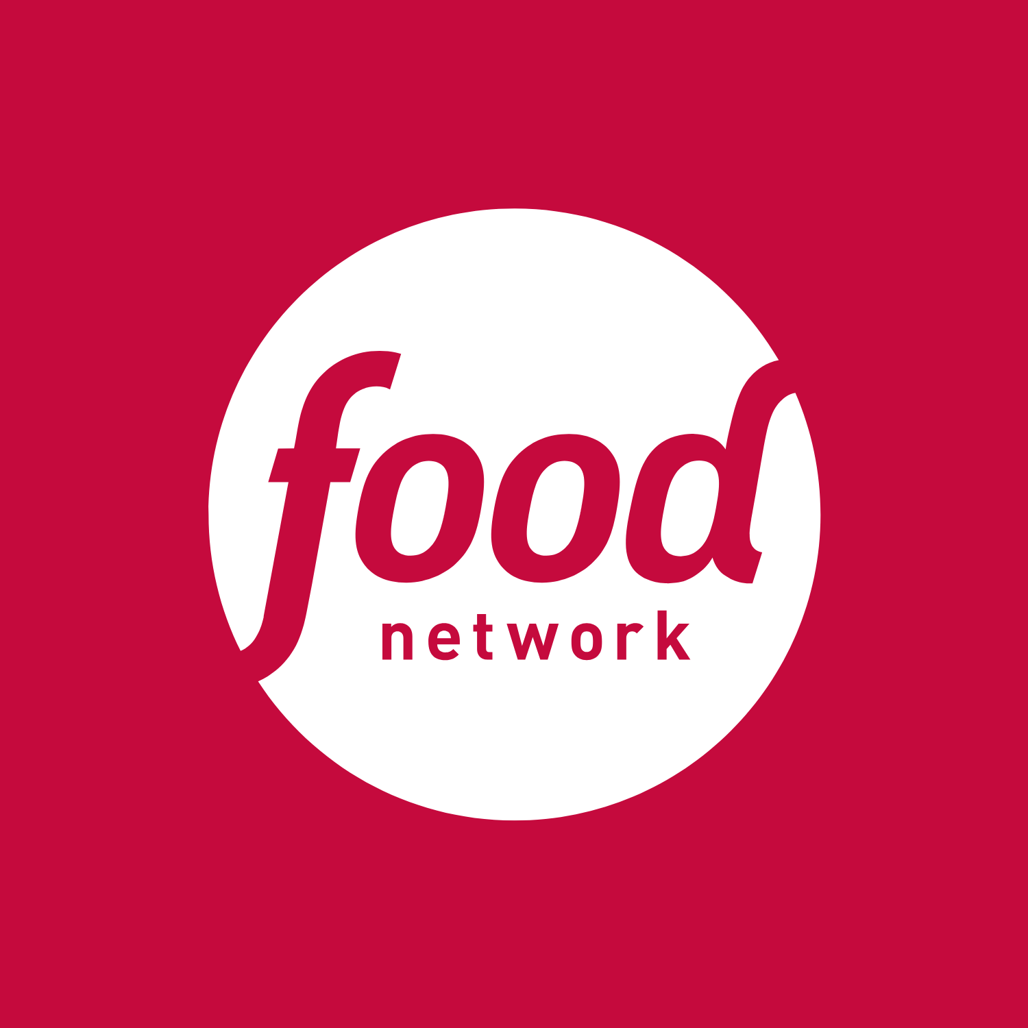 Food Network logo with white circle background and maroon text on a red background.