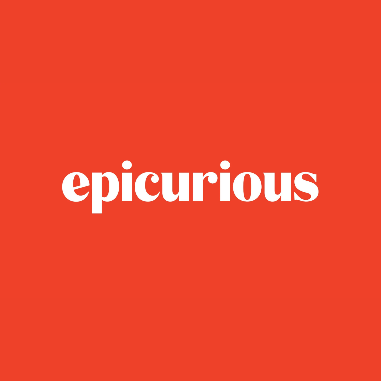 The Epicurious logo with white text on a red background.