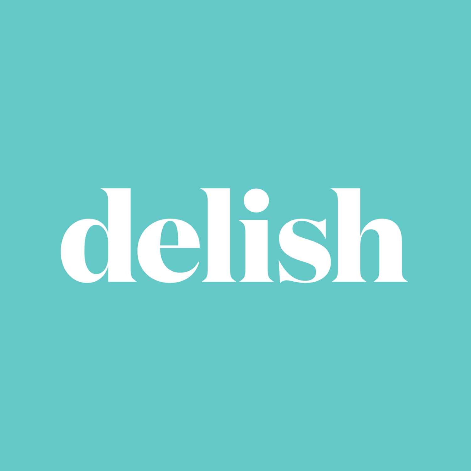 A teal-colored background with the word 'delish' written in white lowercase letters in the center.