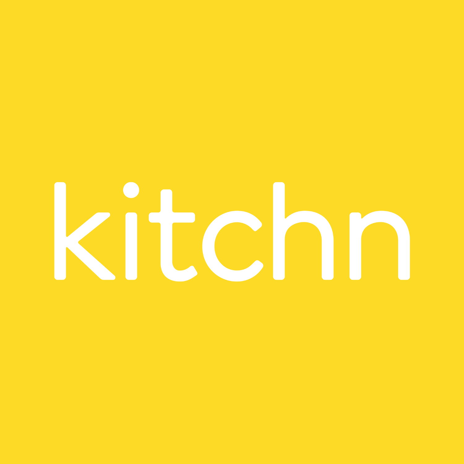 Yellow background with the word 'kitchen' written in white text.