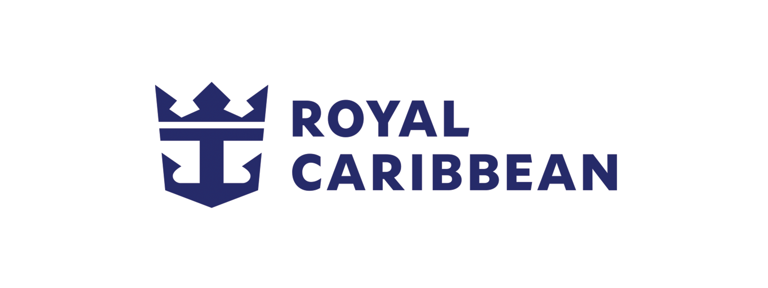 Royal Caribbean logo with a stylized navy blue crown and anchor icon and dark blue text.
