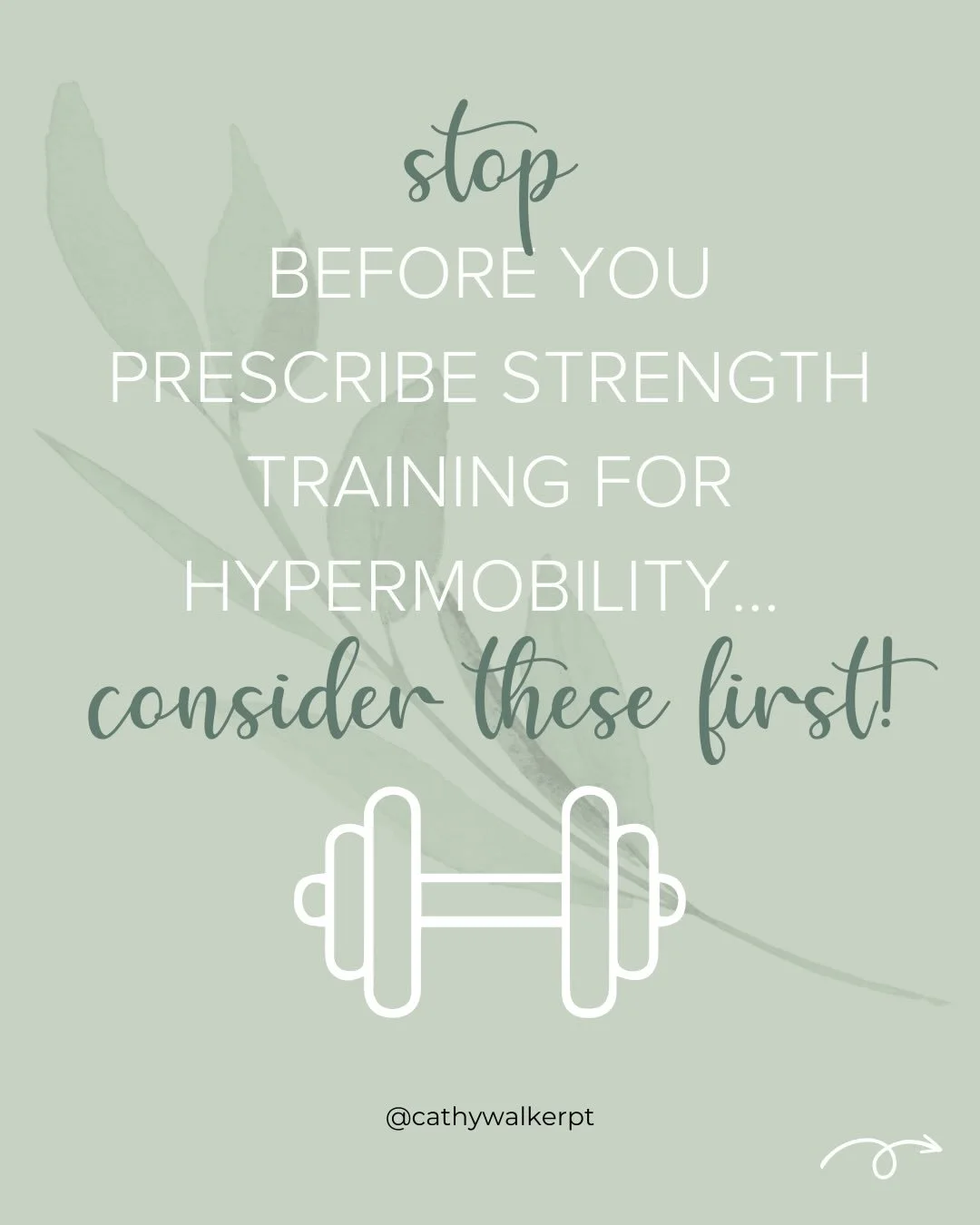 Strength training isn&rsquo;t always safe and appropriate for Hypermobile clients. Flip through to see what you need to consider prior to prescribing a strength training program. 

If you want to learn how to assess and screen for ME and Dysautonomia