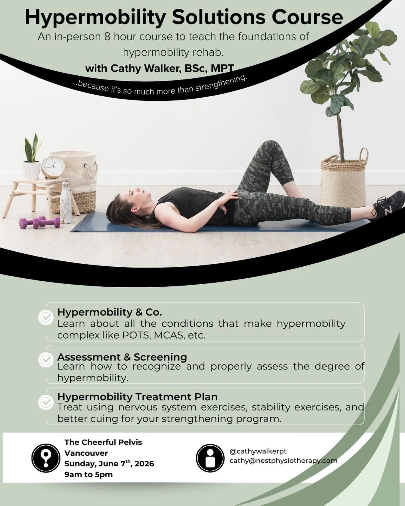 📣 Exciting Announcement 🎉 

Next round of the Hypermobility Solutions Course is happening in Vancouver this Summer! 

Sunday, June 7th from 9am to 5pm 
The Cheerful Pelvis in Vancouver, BC 

The Hypermobility Solutions Course helps physiotherapists