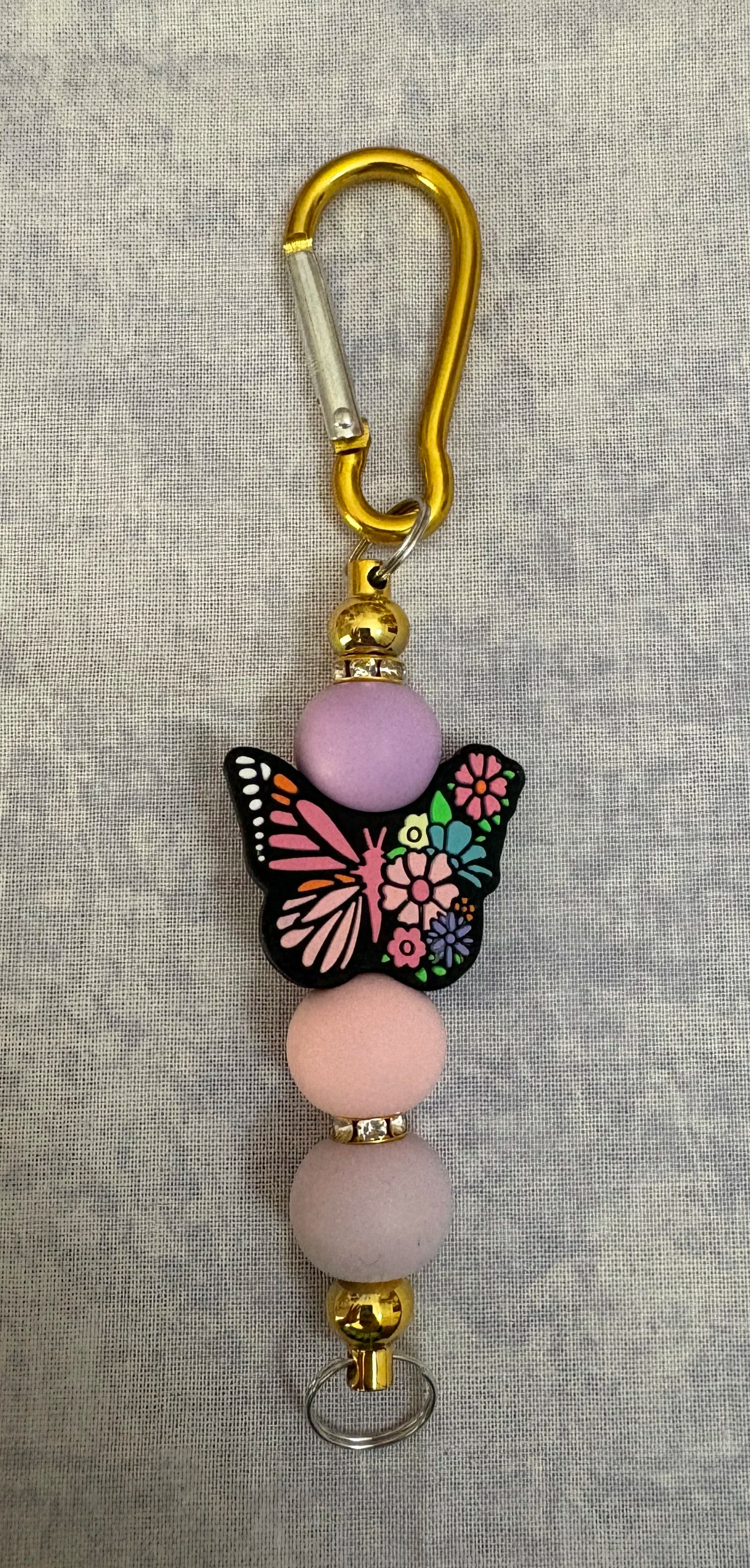 Lilac and Pink Butterfly Embellished Carabiner