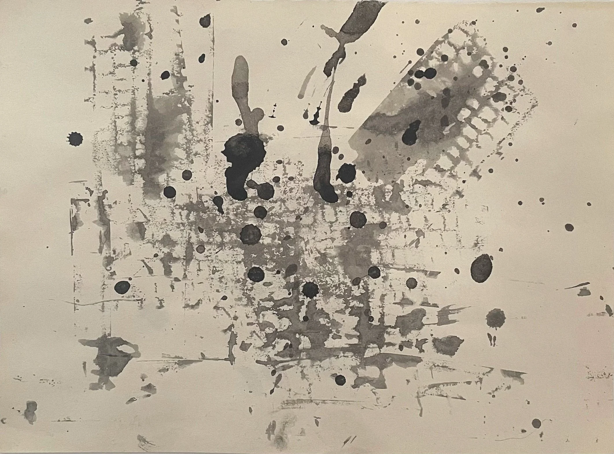 acrylic paint, water, and bubble-wrap on sun-bleached paper. 7.5x10in.