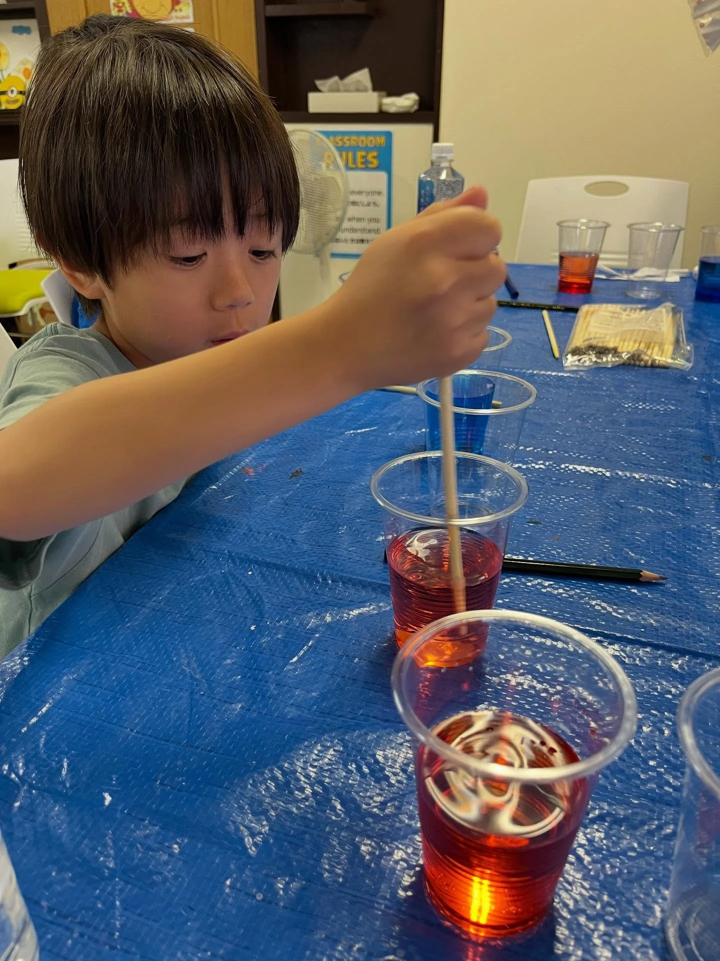 Summer school vol.12
Walking water 💧 
水と食紅を使った実験でした🧪
やっぱり子どもは水と色が好きですよね！😌
今回は少し難しい英単語がありましたが、しっかり声に出して発音していました✊
absorb, food coloring, tube, sink, etc 
実験をする過程で英語を学びました🙌

#子ども英会話
#夏休み
#サマースクール
#水戸市英会話
#楽しい英語
#茨城
#ひたちなか市