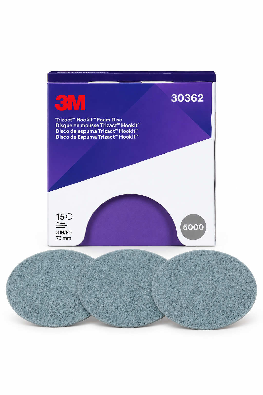 3M™ Trizact™ Hookit™ Foam Abrasive Disc 30562, 5000, 5 in (127 mm), 15 Discs/Carton, 4 Cartons/Case