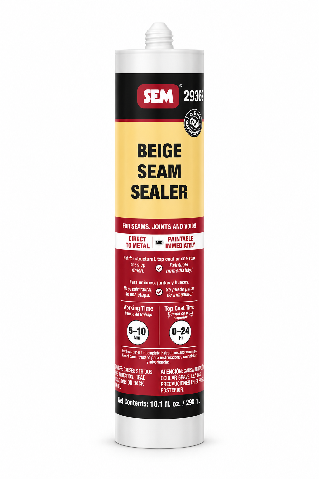 SEM® 29382 2900 12-Component Seam Sealer, 10.1 fl-oz Tube, Liquid, Beige, 1K Component, 24 hr at 70 deg F Curing