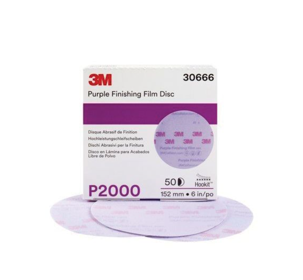 3M™ 30666 260L Series Abrasive Disc, 6 in Dia, P2000 Grit, Hook and Loop, Purple