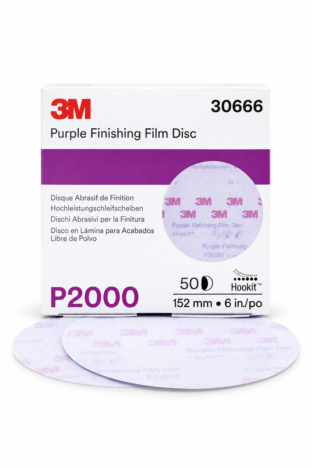 3M™ 30666 260L Series Abrasive Disc, 6 in Dia, P2000 Grit, Hook and Loop, Purple