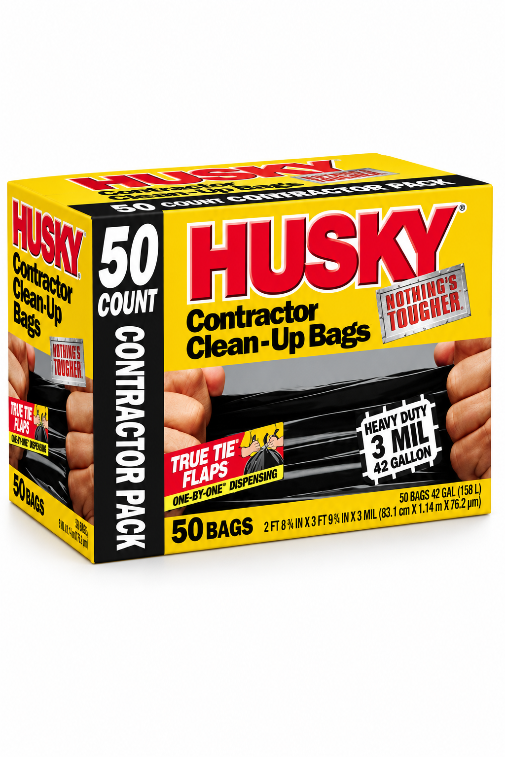 Husky Contractor Trash Bags, 42 Gallon, Heavy Duty, 50 Count – Tear Resistant, Black