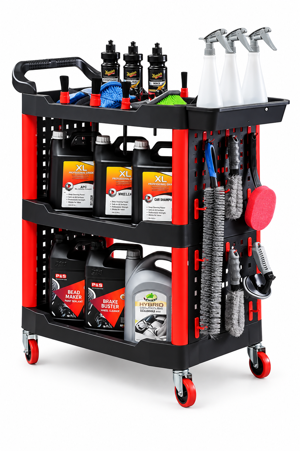 Car Detailing Cart with Wheels 3-Tier,200lb Capacity