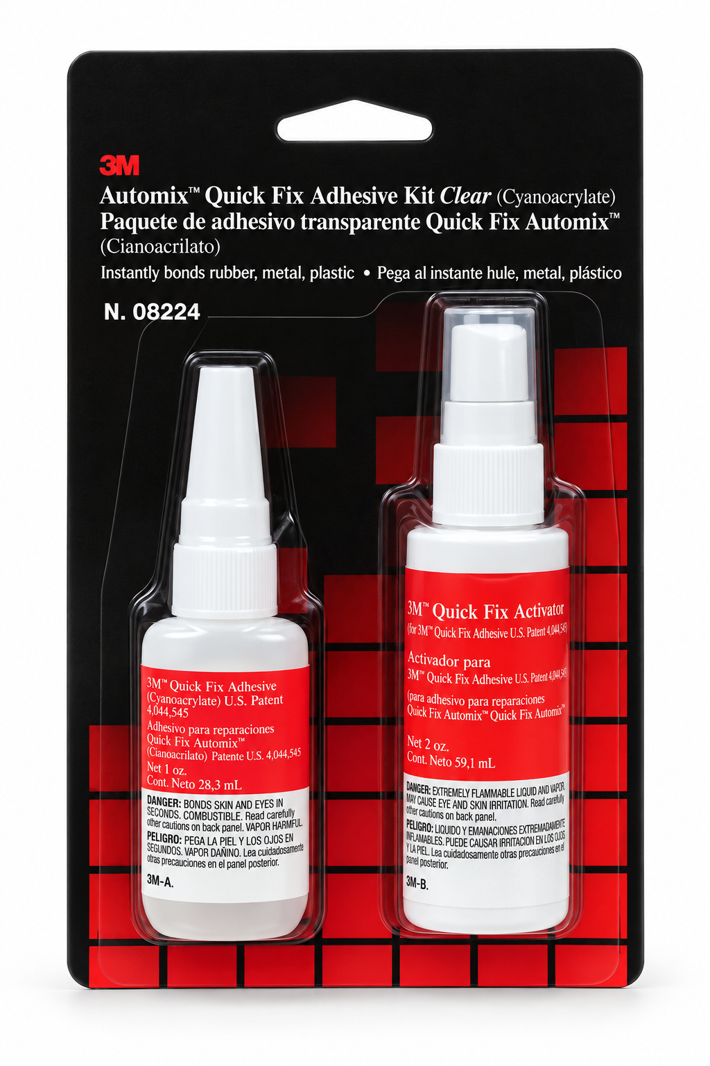 3M™ Auto mix™ 08224 Quick Fix Cyanoacrylate Adhesive Kit, Bottle, Liquid, Clear, 1 min Application