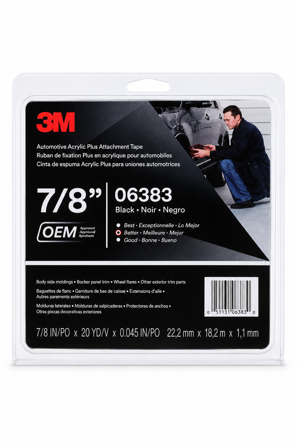 3M™ Automotive Acrylic Plus Attachment Tape 06383, Black, 1.12 mm