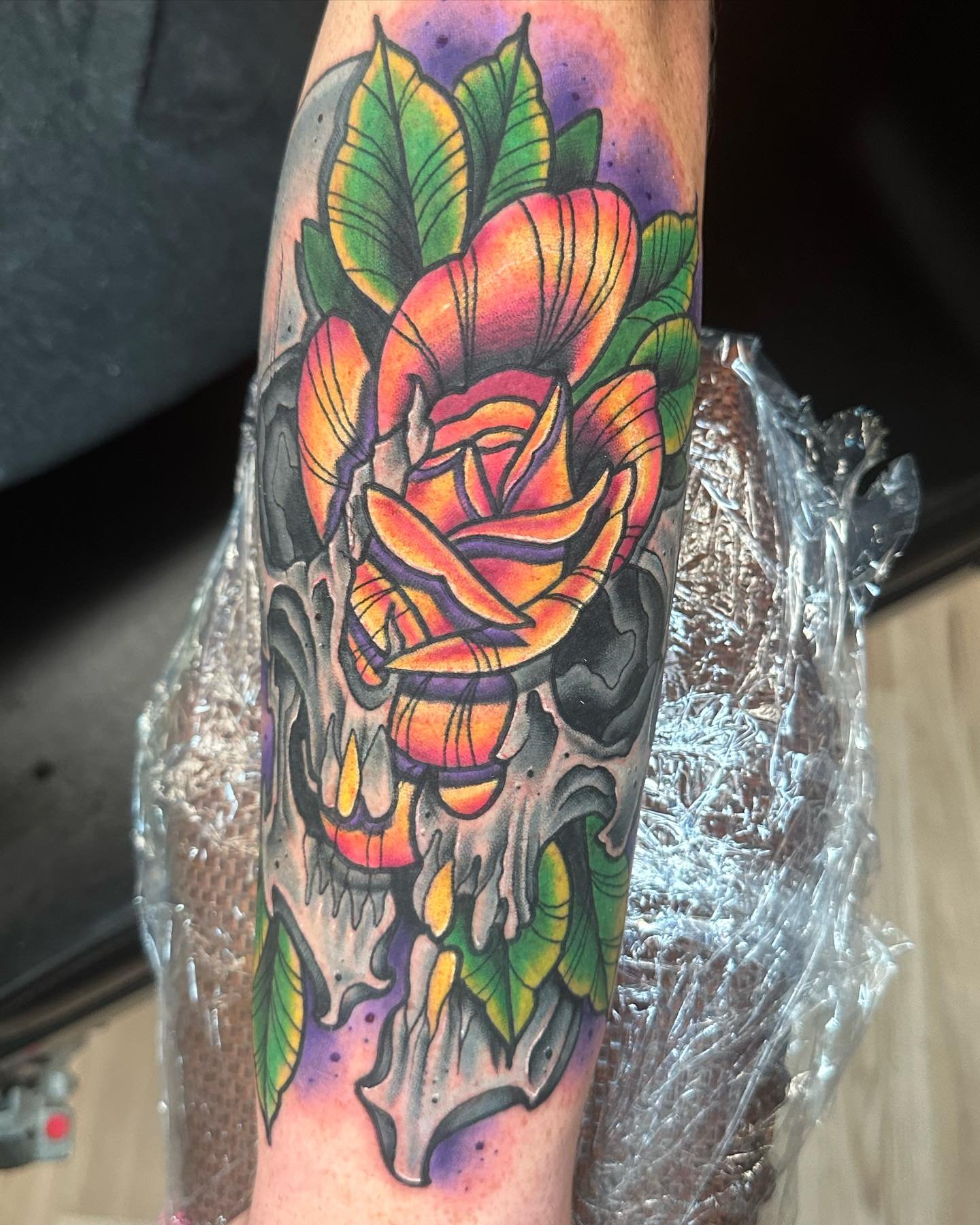 Did this super fun split skull rose that I painted last week. #tattoo #tattooflash #tattooer #tattooartist #pennsylvania t#patattooer #ecfu #colortattpo #boldwillhold #workhardsuckless