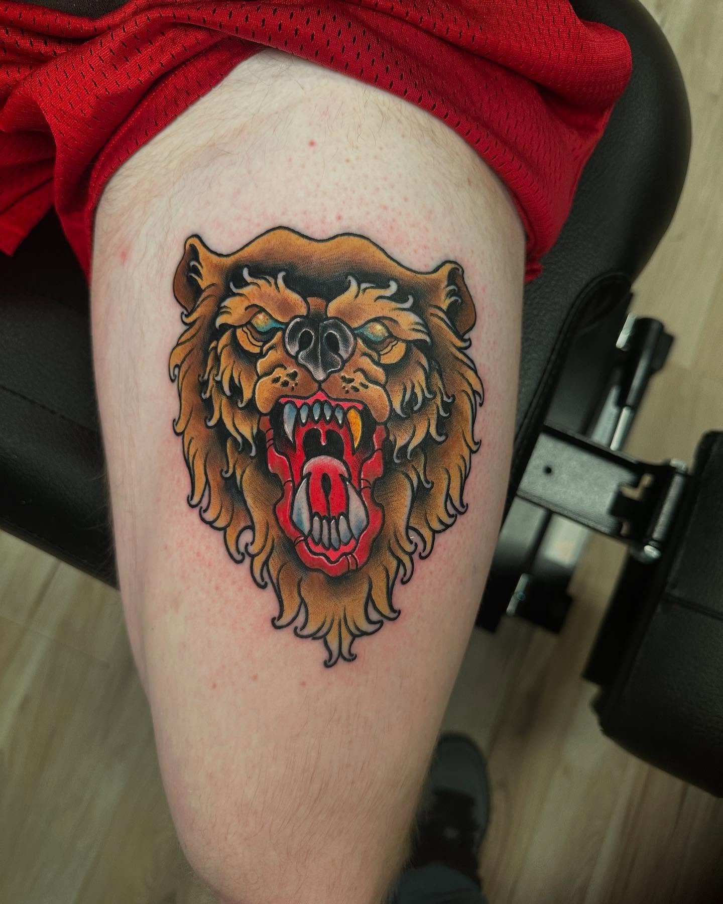 DA BEARS. cranked this out the other day. Bring me all the animals. Done with @familytraditionsupply and @steadfasttattoosupply products. #tattoo #tattooer #tattooflash #bear #beartattoo #traditional #neotraditional #boldwillhold #workhardsuckless